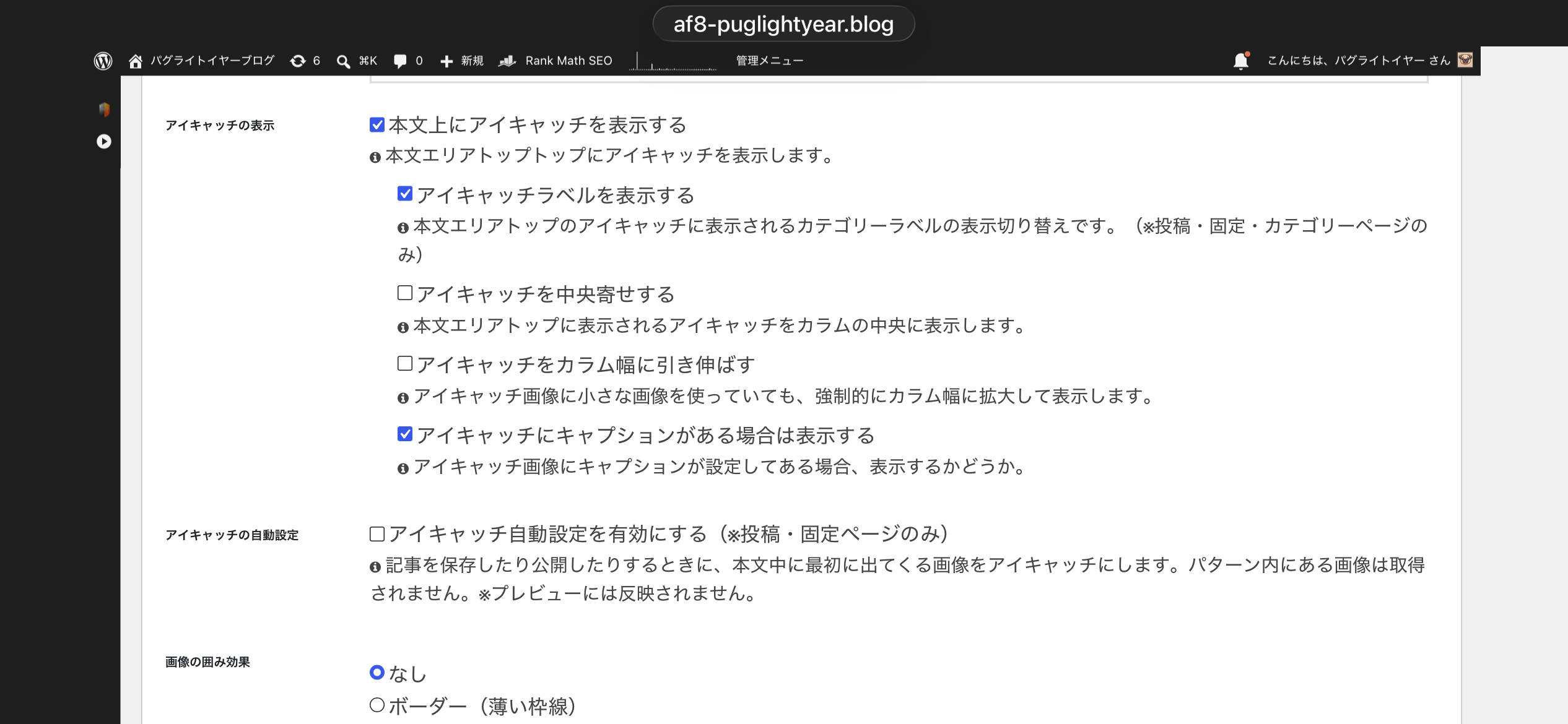 Cocoon設定 アイキャッチの表示詳細チェック項目