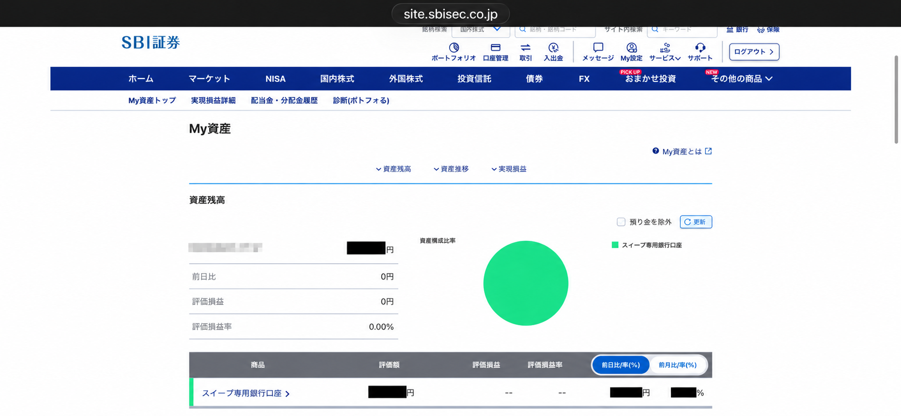 SBI証券のMy資産・資産残高画面（金額は加工済み）